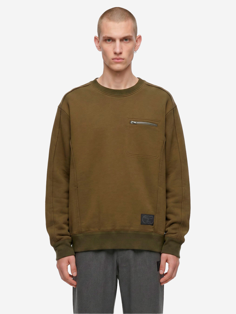 UNDERCOVER Felpa girocollo raw-cut khaki con tasca con zip verde Urbanstaroma