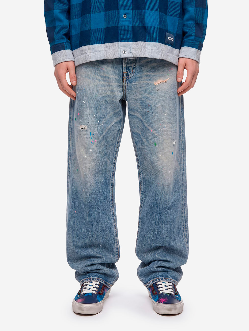 UNIFORM EXPERIMENT Jeans baggy cimosati damaged Blu Urbanstaroma