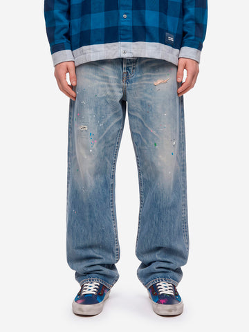 UNIFORM EXPERIMENT Jeans baggy cimosati damaged Blu
