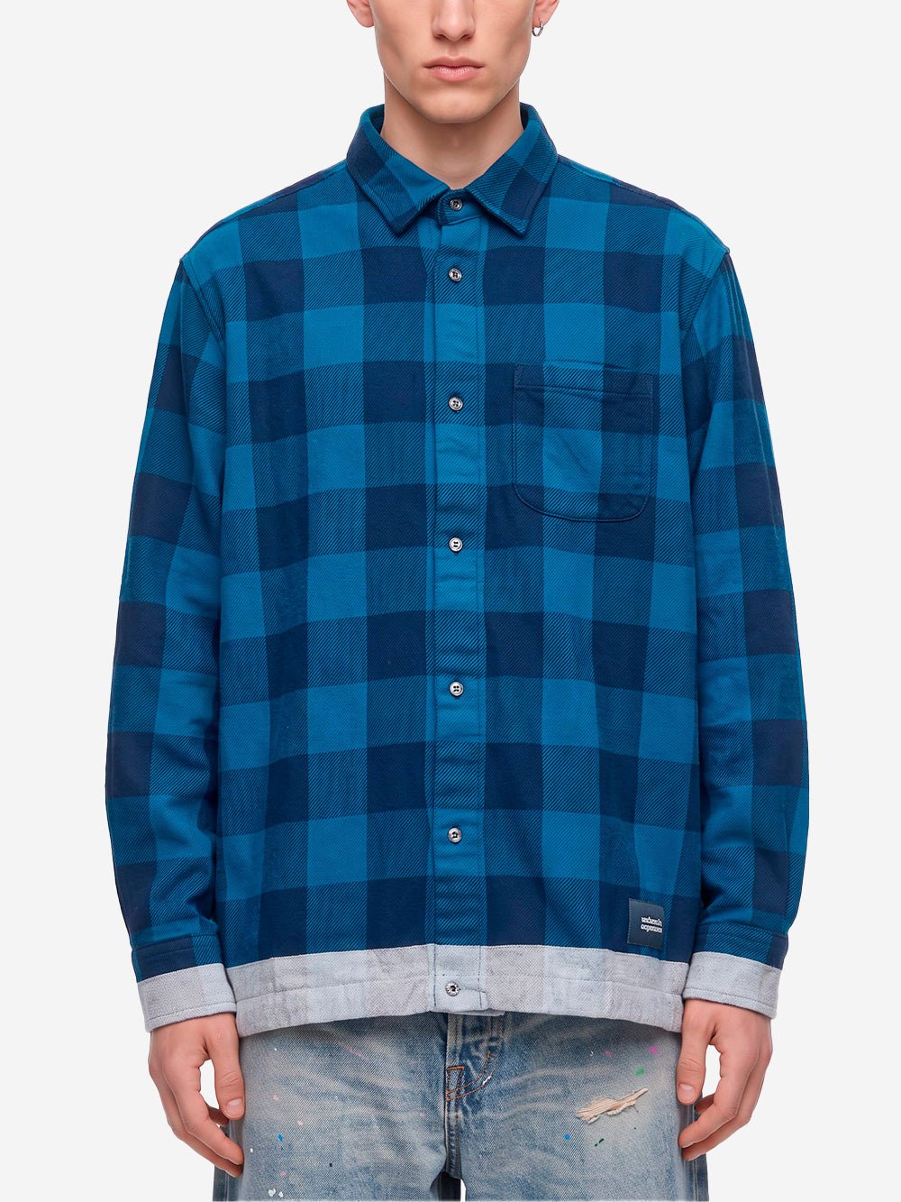 UNIFORM EXPERIMENT Camicia in flanella con coulisse blu Blu nero Urbanstaroma