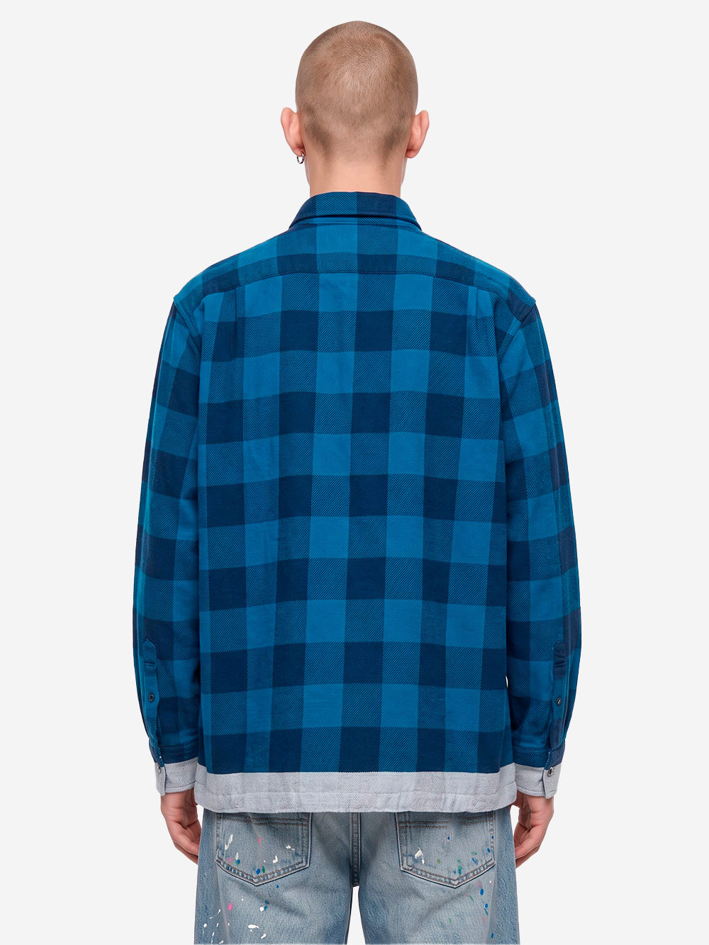 UNIFORM EXPERIMENT Camicia in flanella con coulisse blu Blu nero Urbanstaroma