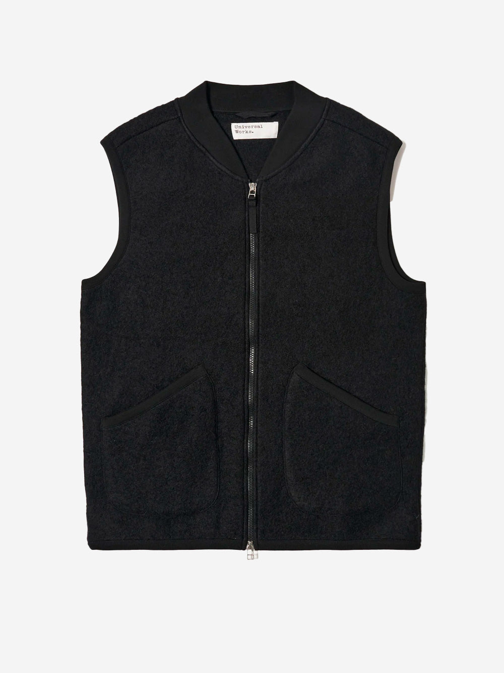 UNIVERSAL WORKS Gilet nero in fleece di lana con zip Nero Urbanstaroma