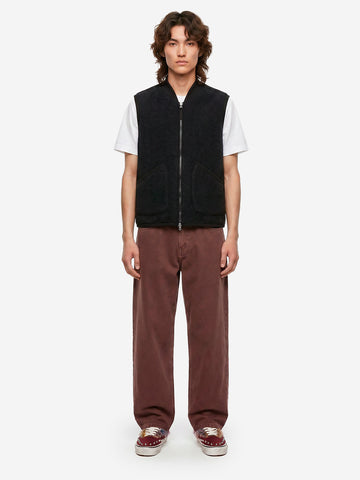 UNIVERSAL WORKS Gilet nero in fleece di lana con zip Nero