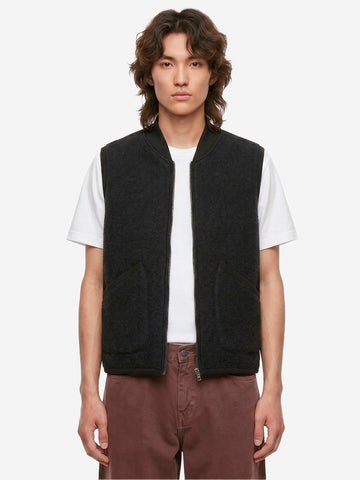 UNIVERSAL WORKS Gilet nero in fleece di lana con zip Nero