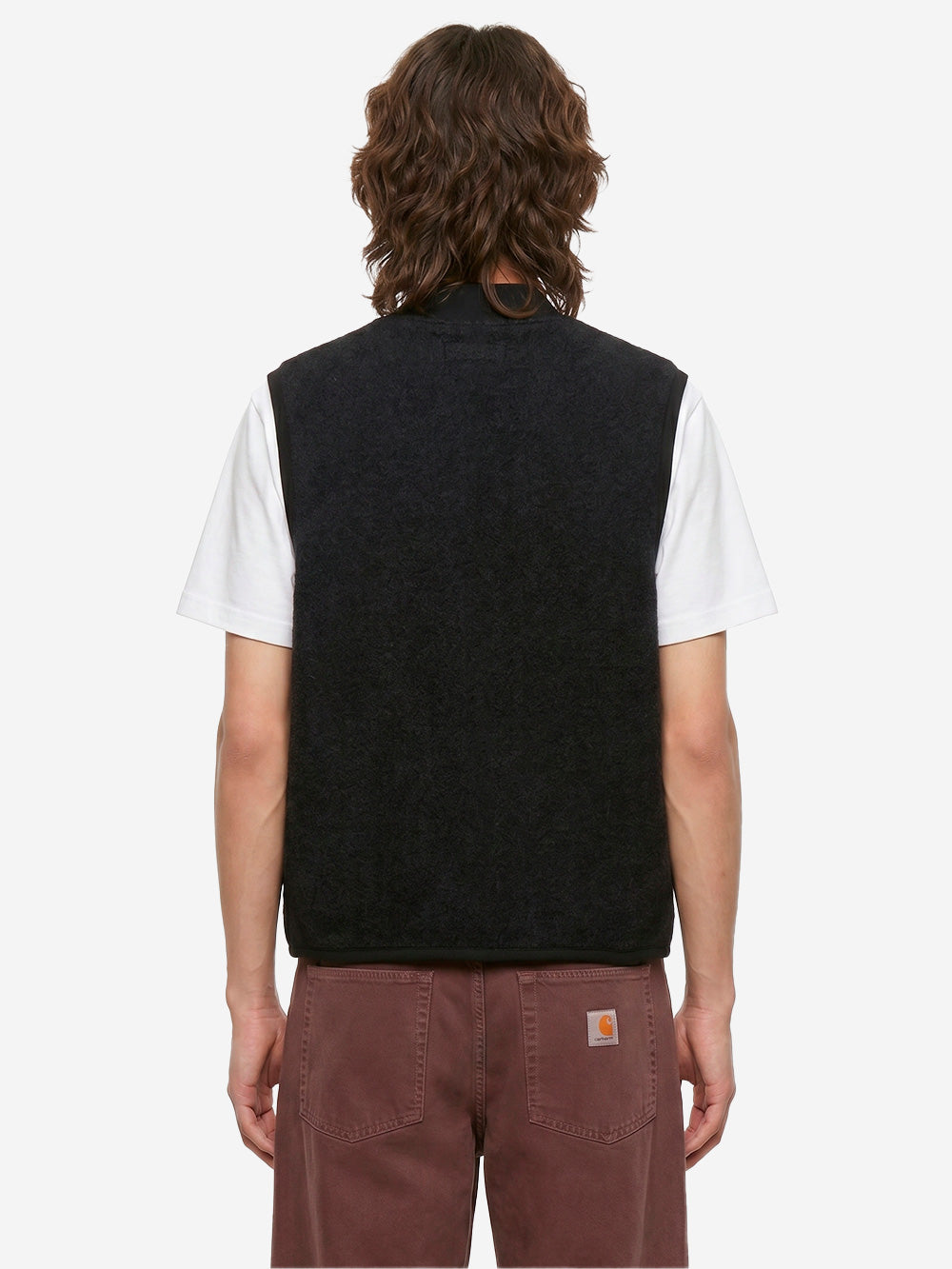 UNIVERSAL WORKS Gilet nero in fleece di lana con zip Nero Urbanstaroma