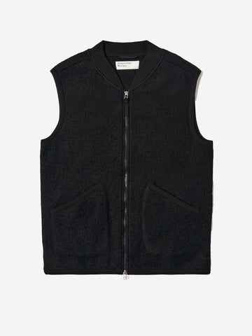 UNIVERSAL WORKS Gilet nero in fleece di lana con zip Nero