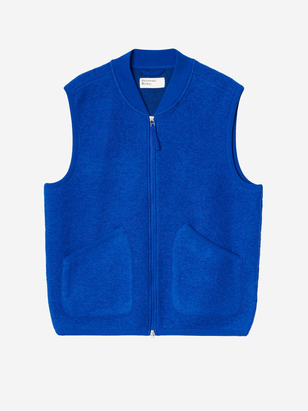 UNIVERSAL WORKS Gilet blu in fleece di lana con zip Blu Urbanstaroma