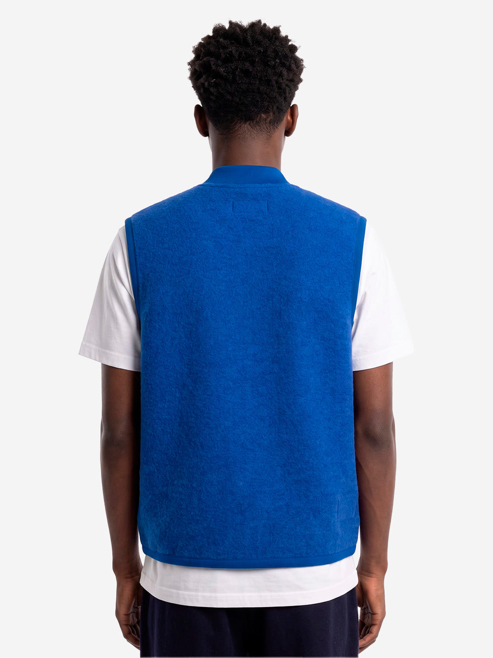 UNIVERSAL WORKS Gilet blu in fleece di lana con zip Blu Urbanstaroma