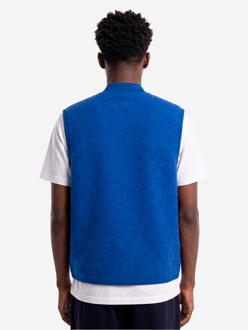 UNIVERSAL WORKS Gilet blu in fleece di lana con zip Blu