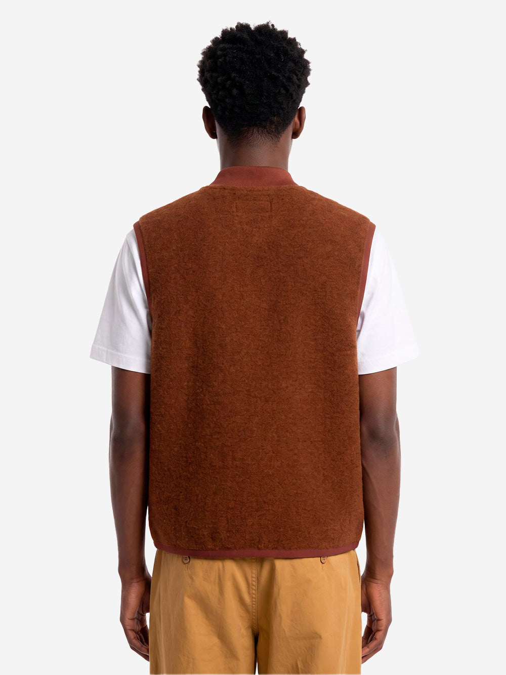 UNIVERSAL WORKS Gilet marrone in fleece di lana con zip Marrone scuro Urbanstaroma