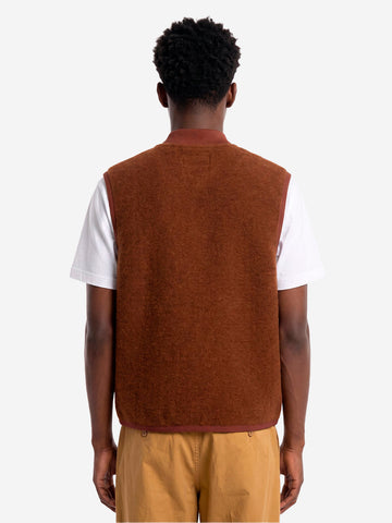 UNIVERSAL WORKS Gilet marrone in fleece di lana con zip Marrone scuro