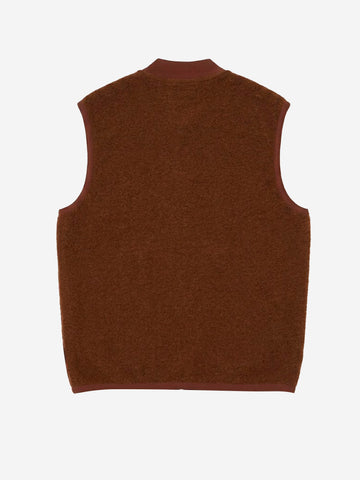 UNIVERSAL WORKS Gilet marrone in fleece di lana con zip Marrone scuro