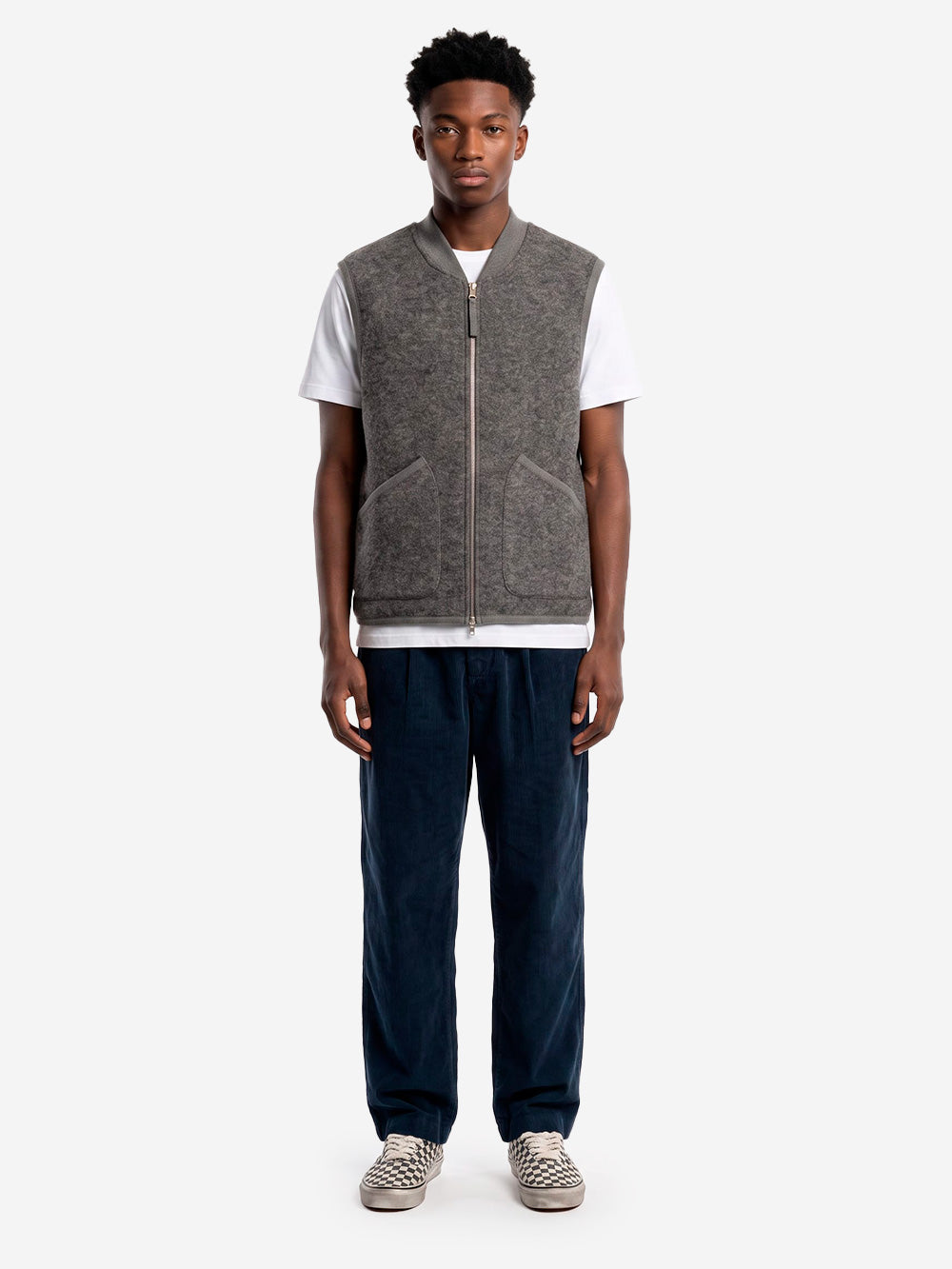 UNIVERSAL WORKS Gilet grigio in fleece di lana con zip Grigio Urbanstaroma