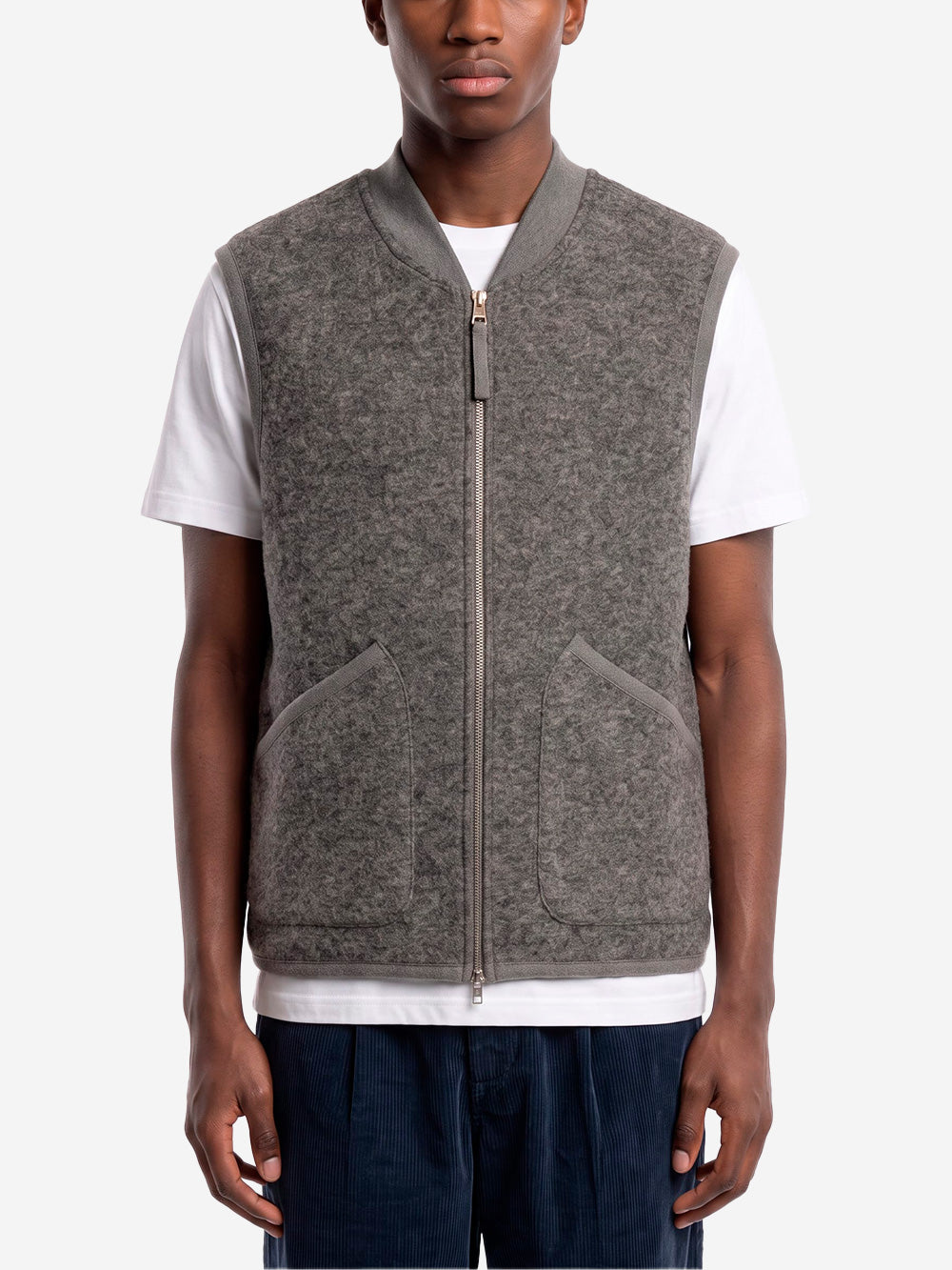 UNIVERSAL WORKS Gilet grigio in fleece di lana con zip Grigio Urbanstaroma