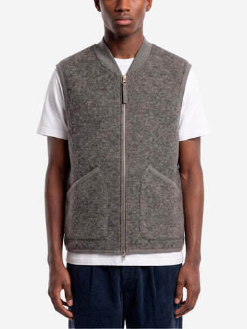 UNIVERSAL WORKS Gilet grigio in fleece di lana con zip Grigio