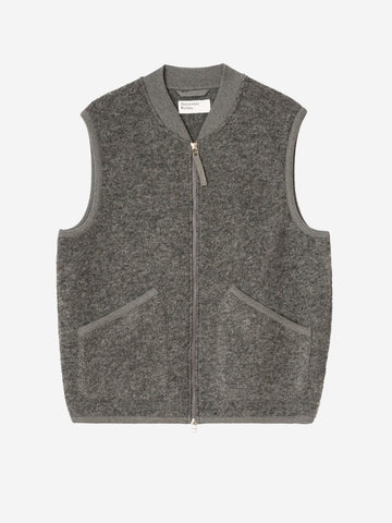 UNIVERSAL WORKS Gilet grigio in fleece di lana con zip Grigio