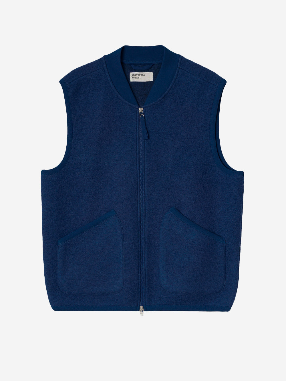 UNIVERSAL WORKS Gilet indigo in fleece di lana con zip Indigo Urbanstaroma