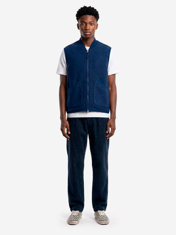 UNIVERSAL WORKS Gilet indigo in fleece di lana con zip Indigo