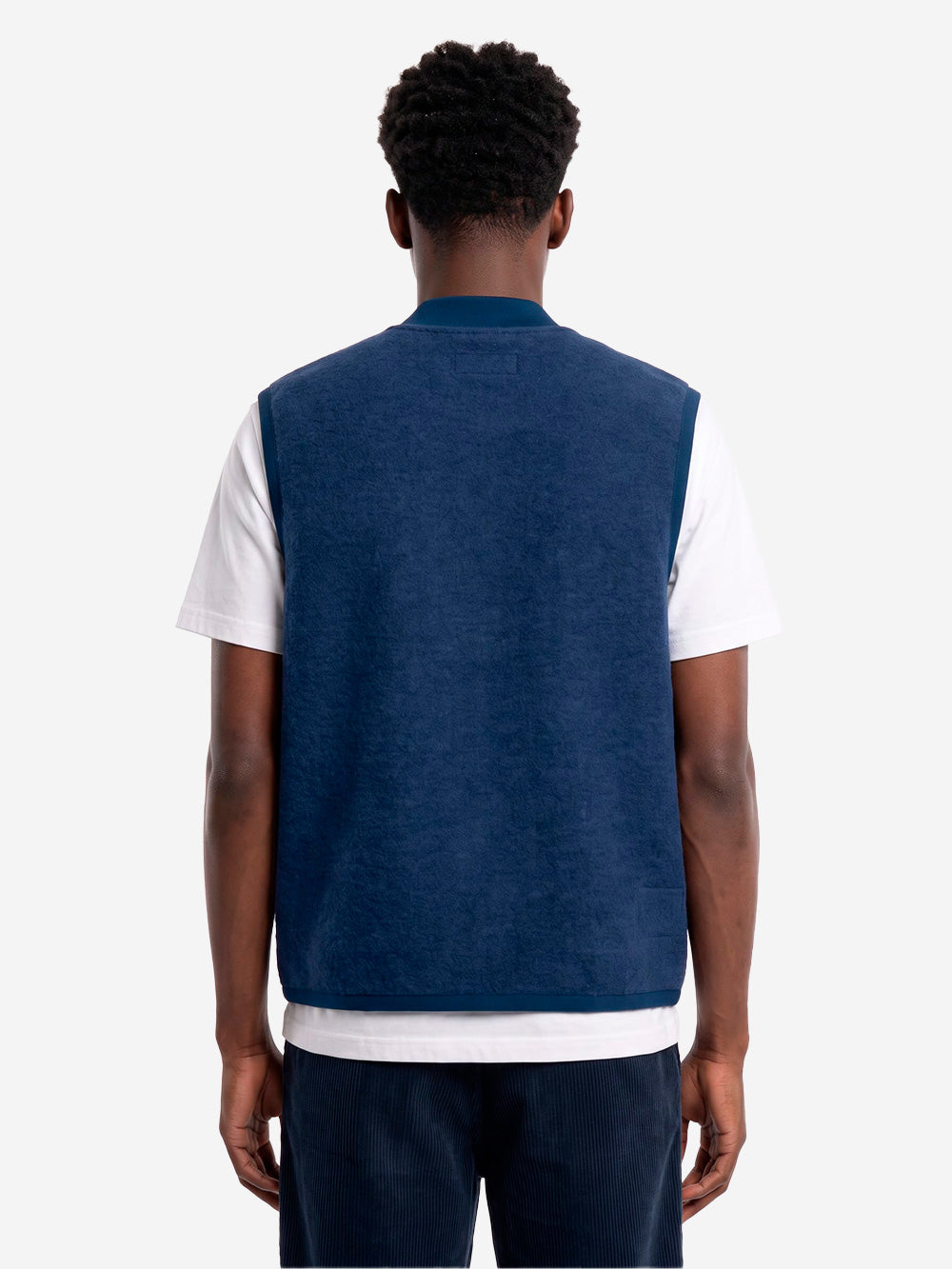 UNIVERSAL WORKS Gilet indigo in fleece di lana con zip Indigo Urbanstaroma