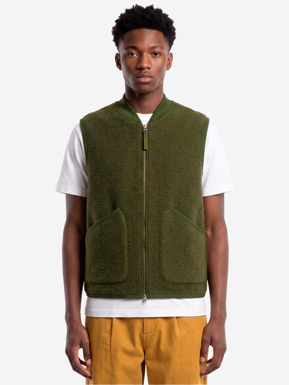 UNIVERSAL WORKS Gilet oliva in fleece di lana con zip Verde Oliva Urbanstaroma
