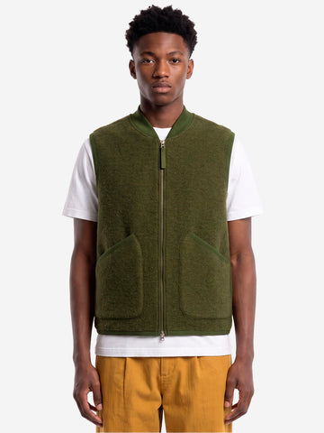 UNIVERSAL WORKS Gilet oliva in fleece di lana con zip Verde Oliva