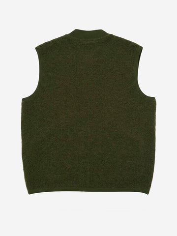 UNIVERSAL WORKS Gilet oliva in fleece di lana con zip Verde Oliva