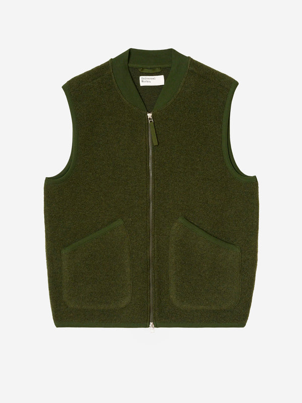 【極美品】URU WOOL PONCH ZIP UP VEST サイズ3 UNIVERSAL WORKS Olive Full-Zip Wool Fleece Vest 00015 | Urbanstaroma