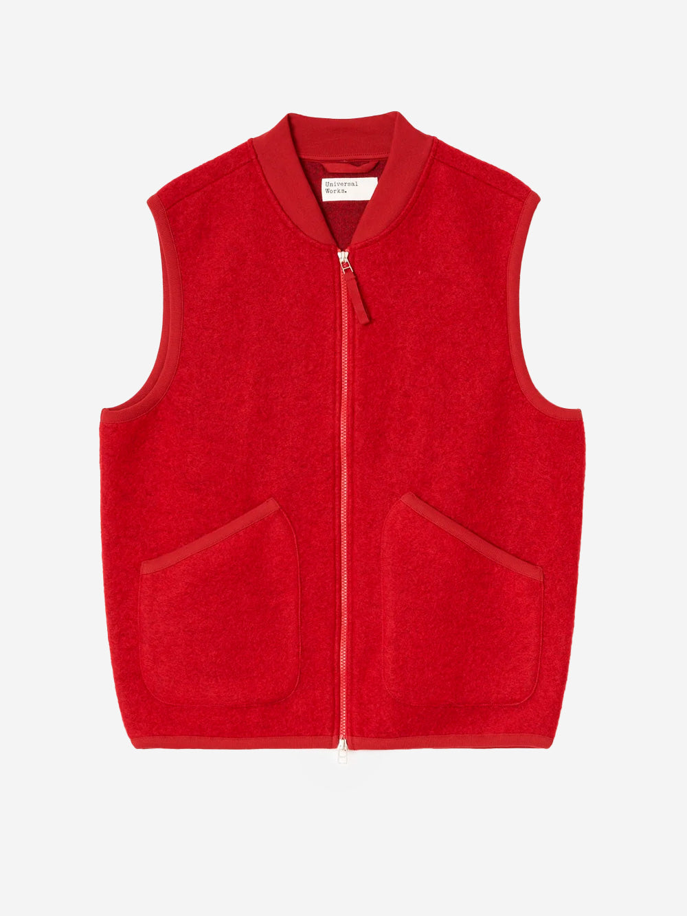 UNIVERSAL WORKS Gilet rosso in fleece di lana con zip Rosso Urbanstaroma