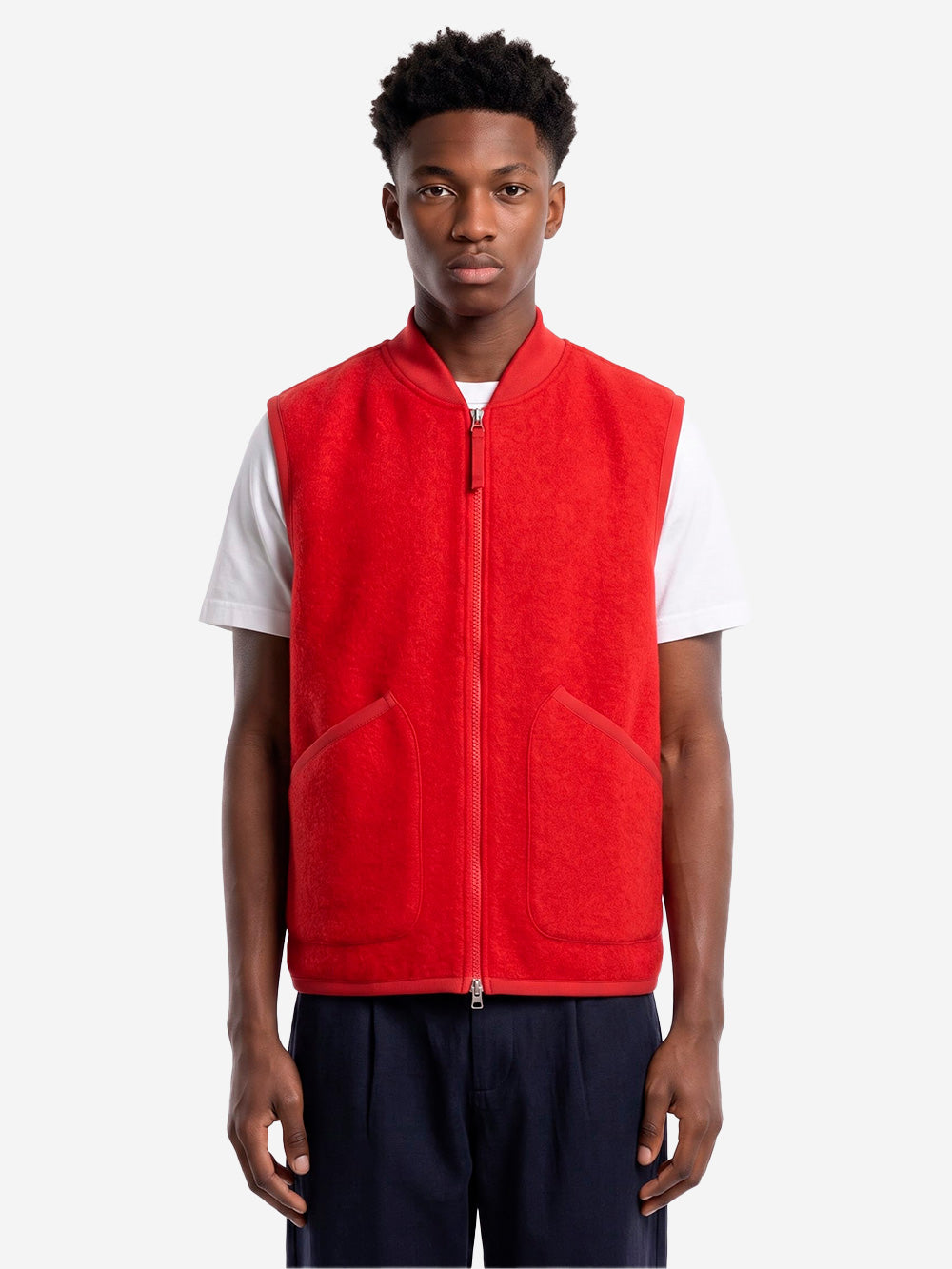 UNIVERSAL WORKS Gilet rosso in fleece di lana con zip Rosso Urbanstaroma