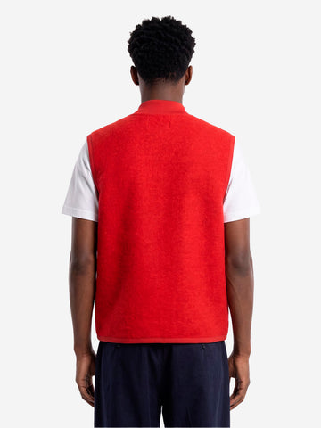UNIVERSAL WORKS Gilet rosso in fleece di lana con zip Rosso