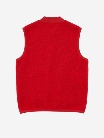 UNIVERSAL WORKS Gilet rosso in fleece di lana con zip Rosso
