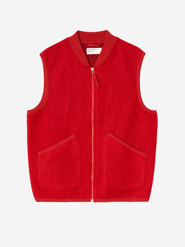 UNIVERSAL WORKS Gilet rosso in fleece di lana con zip Rosso
