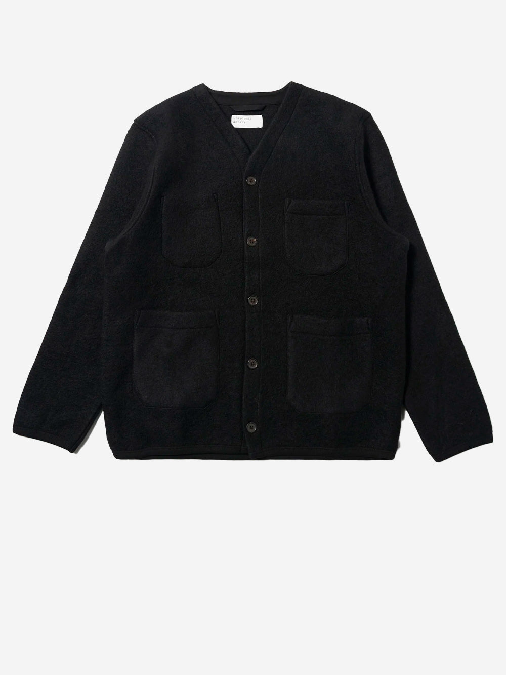 UNIVERSAL WORKS Cardigan nero in fleece di lana con tasche applicate Nero Urbanstaroma