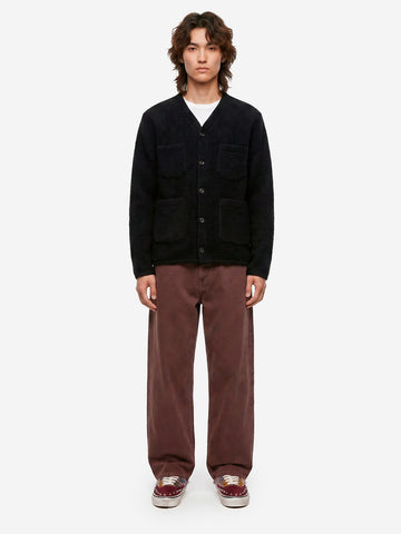 UNIVERSAL WORKS Cardigan nero in fleece di lana con tasche applicate Nero