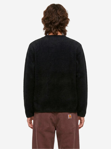 UNIVERSAL WORKS Cardigan nero in fleece di lana con tasche applicate Nero