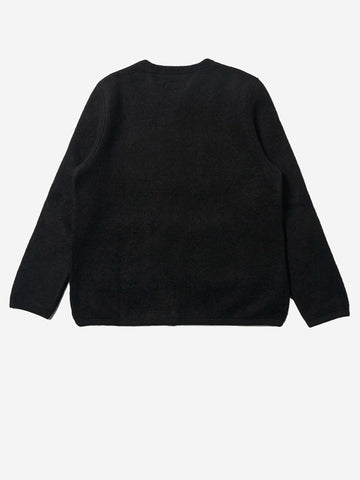 UNIVERSAL WORKS Cardigan nero in fleece di lana con tasche applicate Nero
