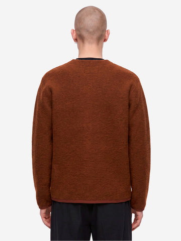 UNIVERSAL WORKS Cardigan marrone in fleece di lana con tasche applicate Marrone scuro