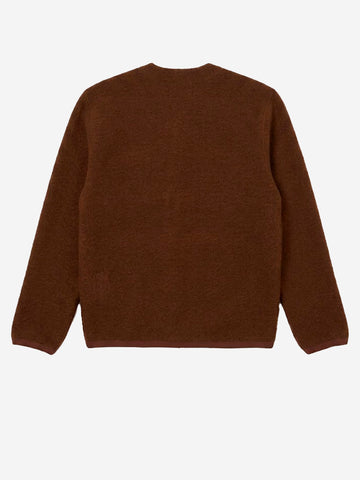 UNIVERSAL WORKS Cardigan marrone in fleece di lana con tasche applicate Marrone scuro