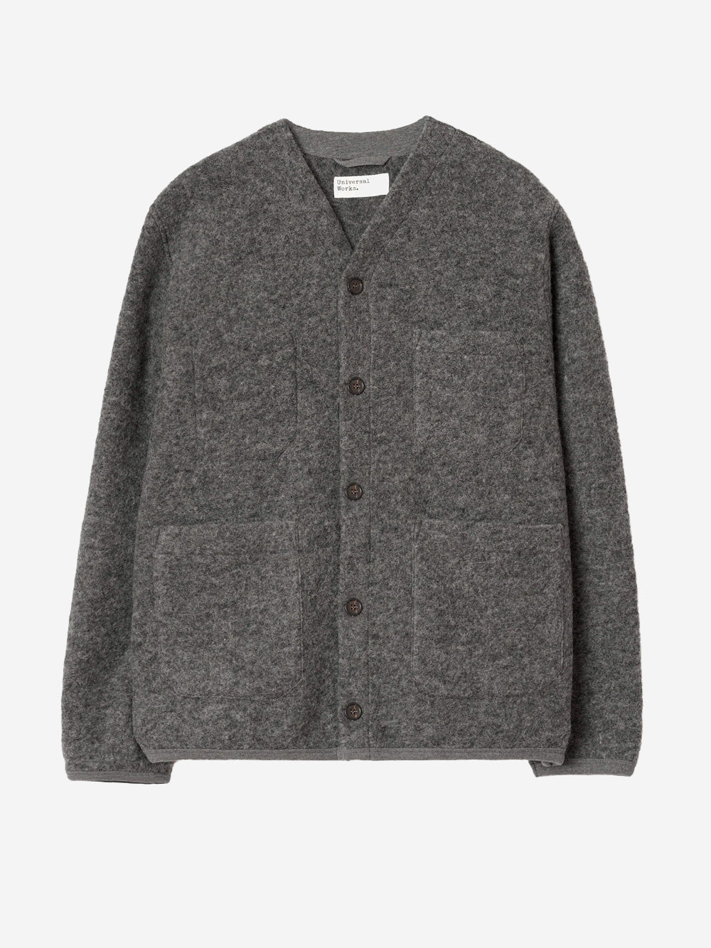 UNIVERSAL WORKS Cardigan grigio in fleece di lana con tasche applicate Grigio Urbanstaroma