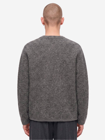 UNIVERSAL WORKS Cardigan grigio in fleece di lana con tasche applicate Grigio