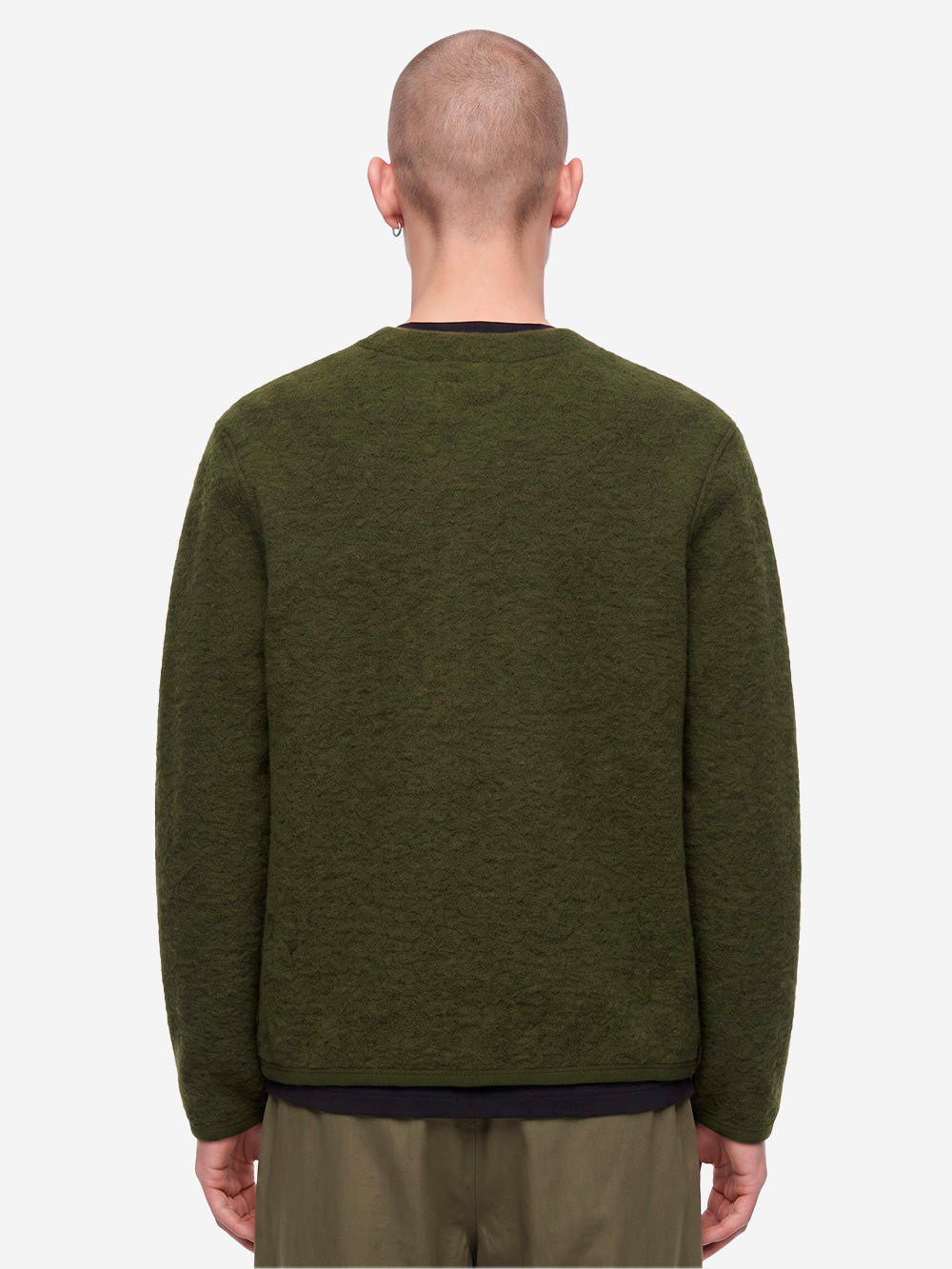 UNIVERSAL WORKS Cardigan verde in fleece di lana con tasche applicate Verde Oliva Urbanstaroma
