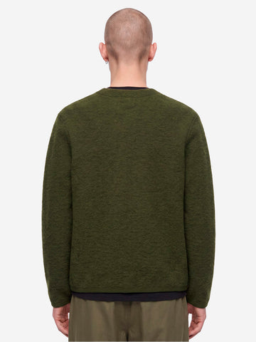 UNIVERSAL WORKS Cardigan verde in fleece di lana con tasche applicate Verde Oliva