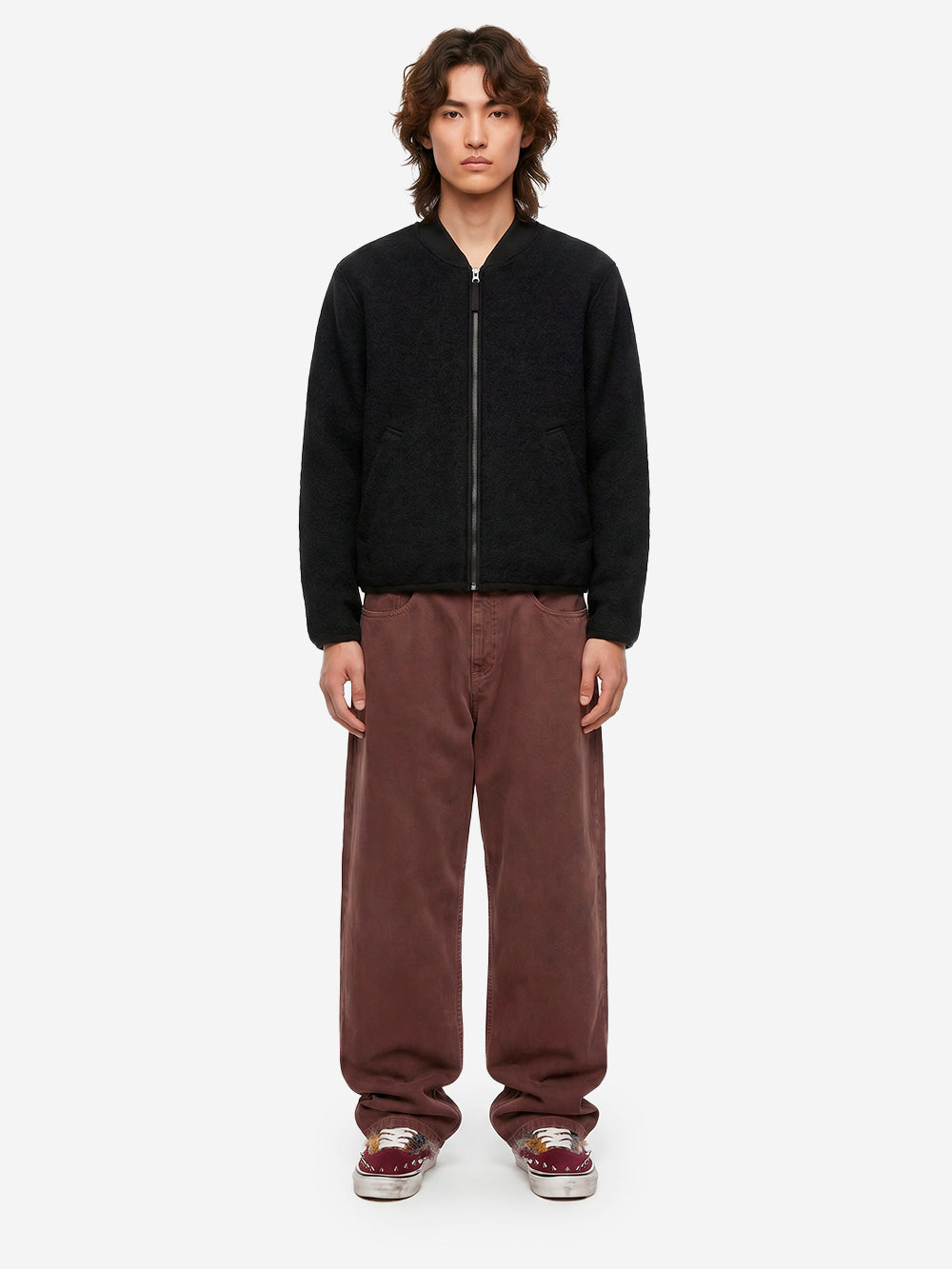 UNIVERSAL WORKS Bomber nero in lana con zip Nero Urbanstaroma