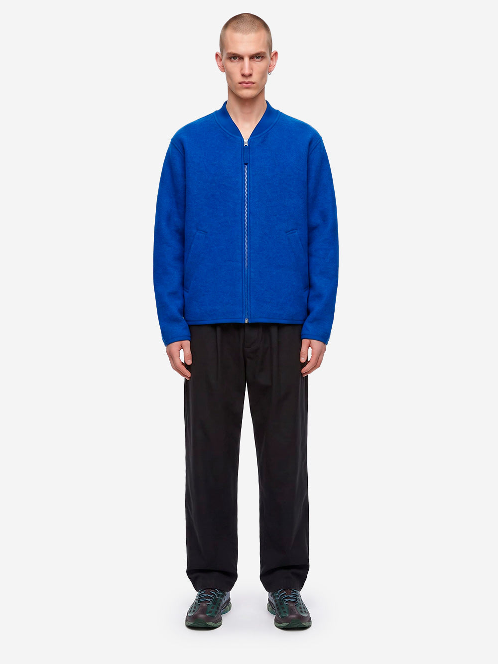 UNIVERSAL WORKS Bomber blu in lana con zip Blu Urbanstaroma