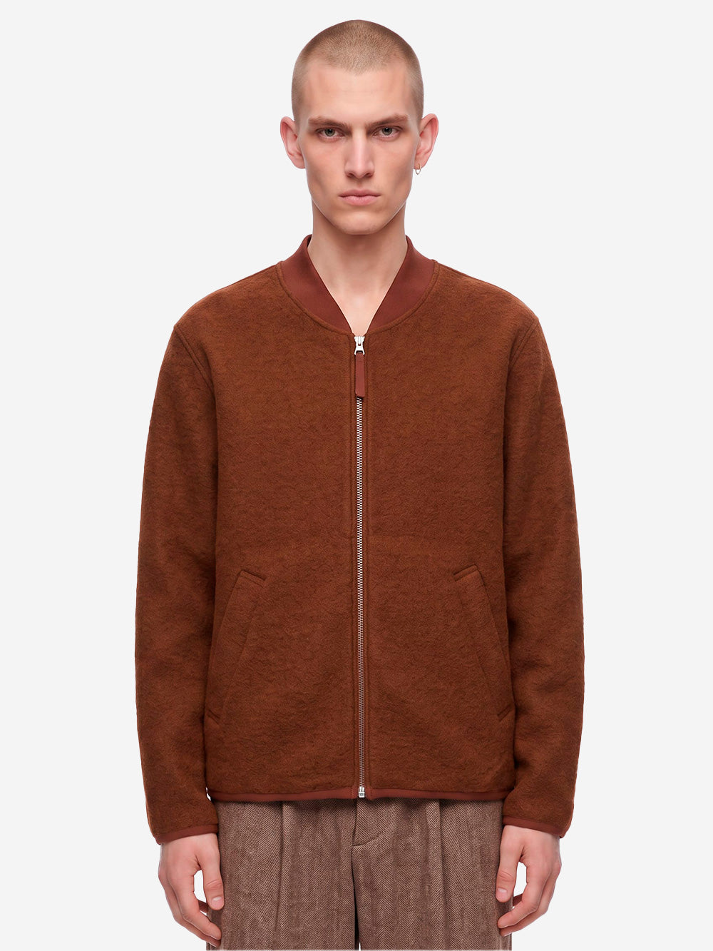 UNIVERSAL WORKS Bomber marrone in lana con zip Marrone scuro Urbanstaroma
