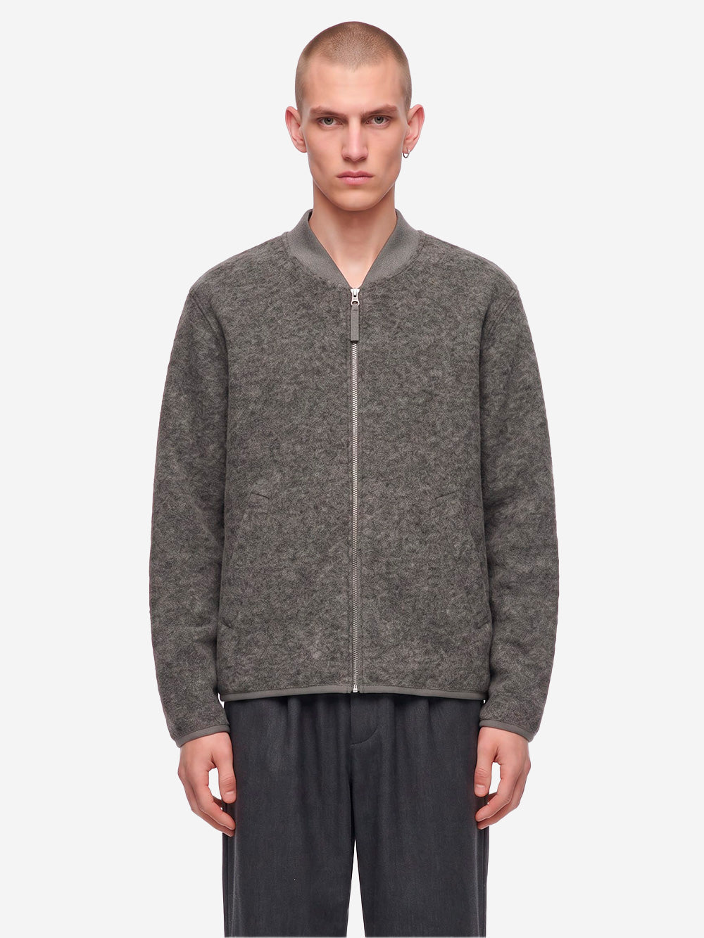 UNIVERSAL WORKS Bomber grigio in lana con zip Grigio Urbanstaroma