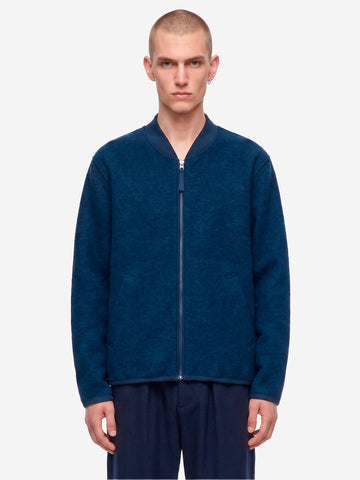 UNIVERSAL WORKS Bomber blu indigo in lana con zip Celeste