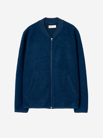 UNIVERSAL WORKS Bomber blu indigo in lana con zip Celeste