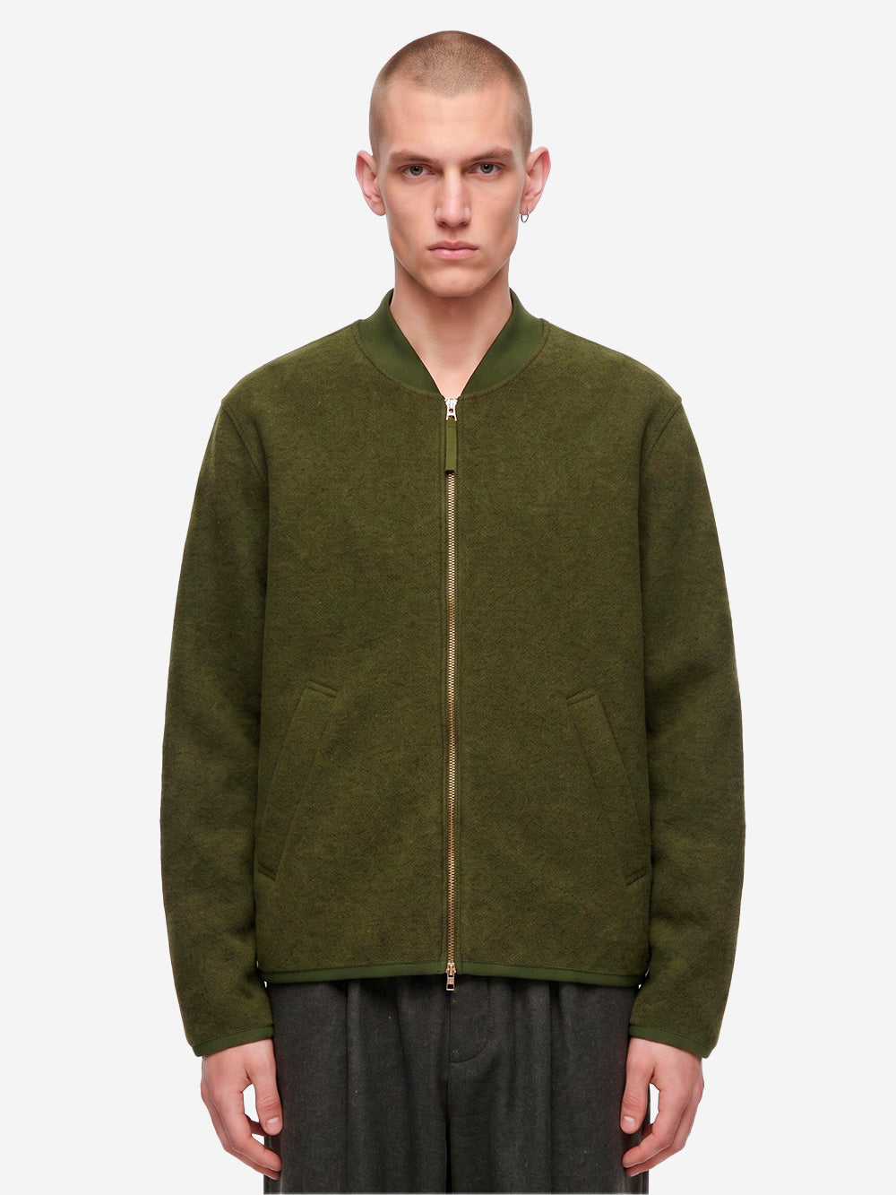 UNIVERSAL WORKS Bomber oliva in lana con zip Verde Oliva Urbanstaroma