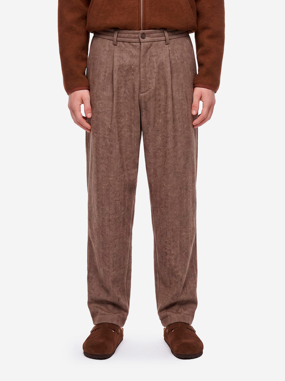 UNIVERSAL WORKS Pantaloni Wool Herringbone Pleated marroni Marrone Urbanstaroma